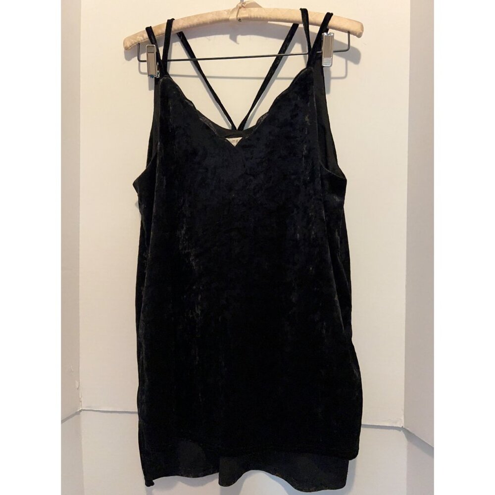 Umgee Black Velvet Cami Top Women’s Size S Spaghetti Strap V-Neck Y2K Goth
